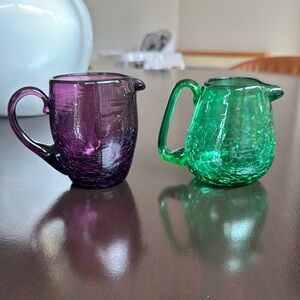 Crackle Glass Creamer/ Small Pitcher Set - Purple and Green